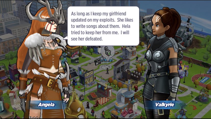 This conversation takes place after Angela’s quest of saving her girlfriend is complete and it makes me smile