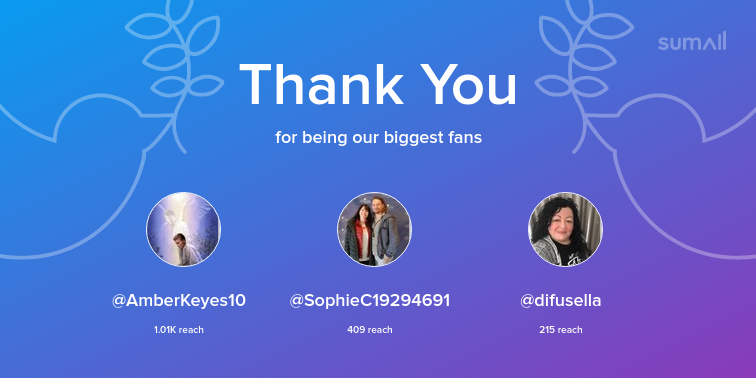 Our biggest fans this week: AmberKeyes10, SophieC19294691, difusella. Thank you! via sumall.com/thankyou?utm_s…