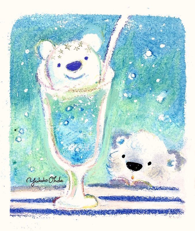 「#北極の日 #白の日
真っ白な雪と、空・海の青との対比が好き。 」|おおでゆかこ - イラストレーター 絵本作家のイラスト