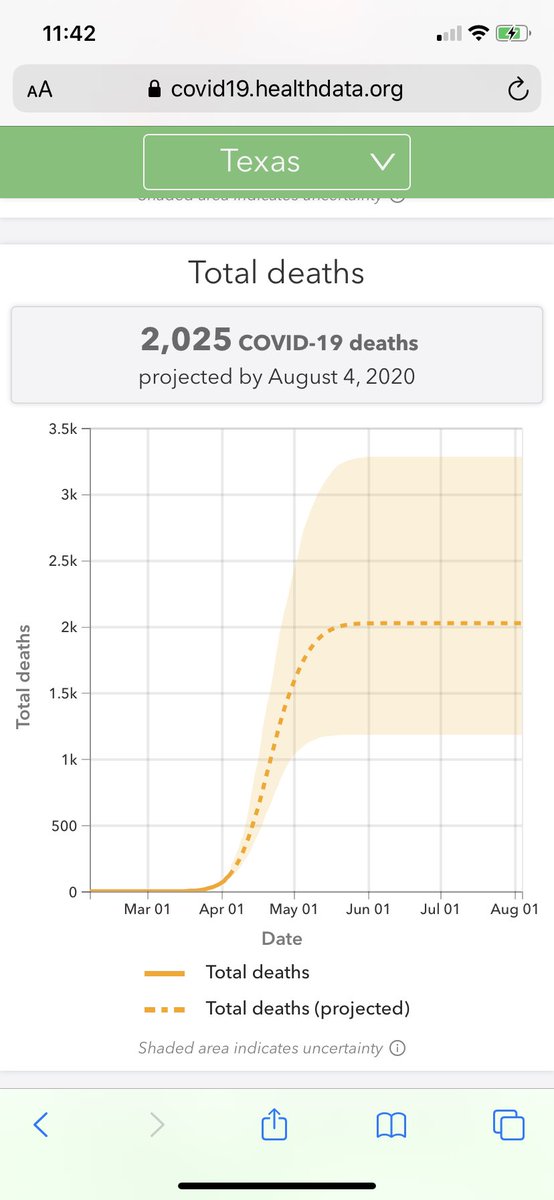 Total coronavirus death projections for entire state of Texas: