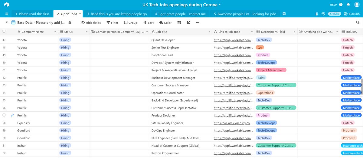 FogelDavid's tweet image. If you are a startup employee that got laid off due to COVID-19, here is a list of 130 open jobs in the UK tech =&amp;gt; 

airtable.com/invite/l?invit… 
From #developers  to #DevOps , DB, #product, #comms, #PR, and even #HR and #finance.