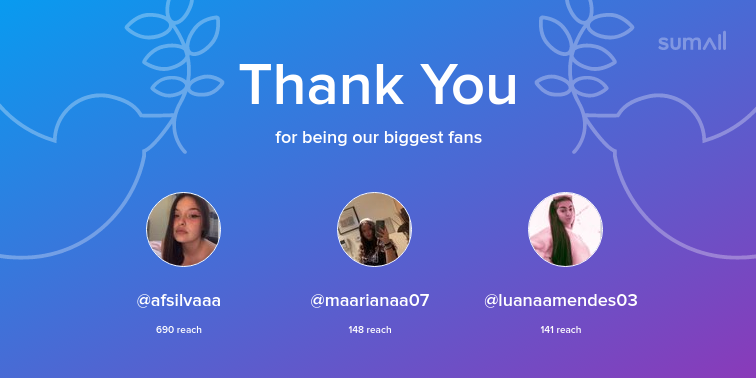 beamoreiira's tweet photo. Our biggest fans this week: afsilvaaa, maarianaa07, luanaamendes03. Thank you! via https://t.co/kNHLePvjkQ https://t.co/H9TIgULkd5