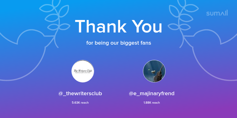MeeraSpace's tweet photo. Our biggest fans this week: _thewritersclub, e_majinaryfrend. Thank you! via https://t.co/88fnGndNYD https://t.co/ySjLgFBVjP