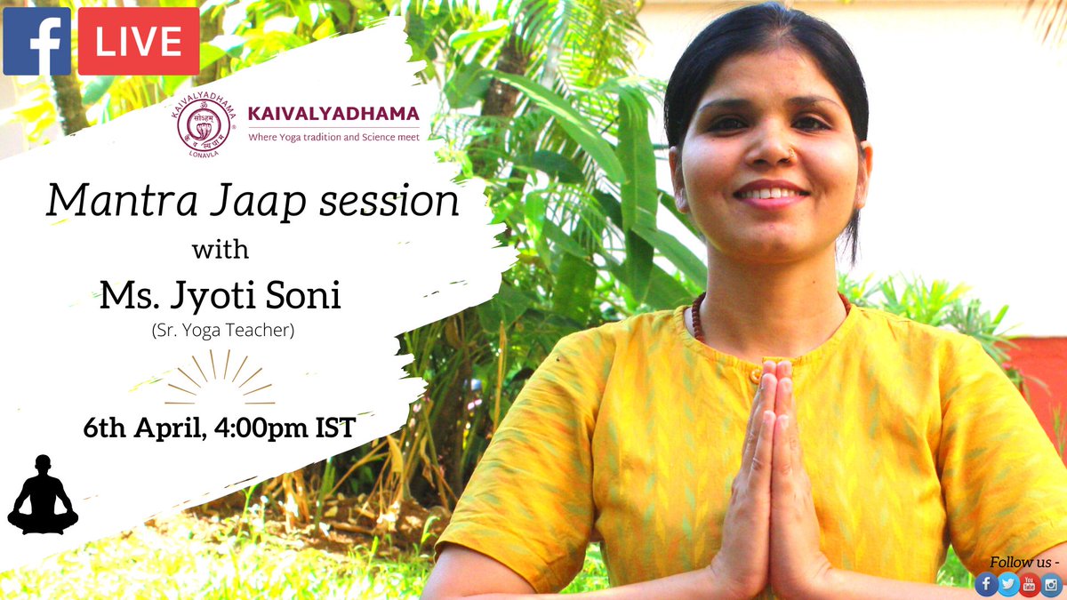 kdhamyoga's tweet photo. Let's Chant together !

Mantra Jaap Session with Ms. Jyoti Soni. 6th April, 4:00 PM IST.

'Mantra Jaap is a straight path for releasing the voice within'.
https://t.co/N9RzyMhOfk

#kdham #mantrajaap #chant #stayathome #staystrong #innerpeace #unite #yoga https://t.co/hgjwMJIb5A
