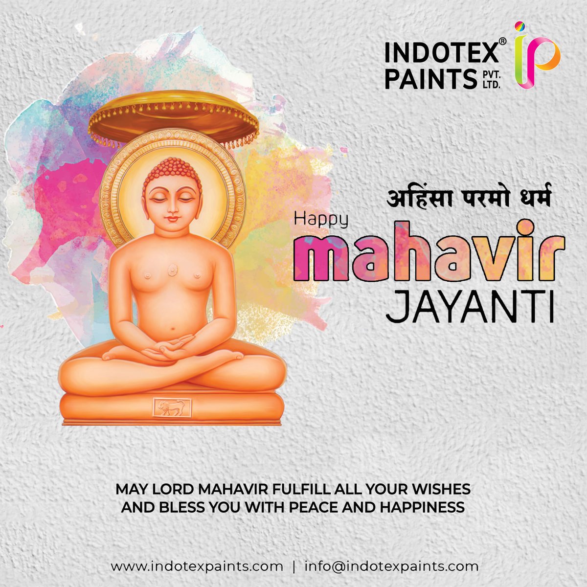 Indotexpvtltd's tweet photo. May lord Mahavir fulfill all your wishes and bless you with peace and happiness

#lordmahavir #HappyMahavirJayanti #indotexpaints #ahmedabad https://t.co/OMewNPzNfr