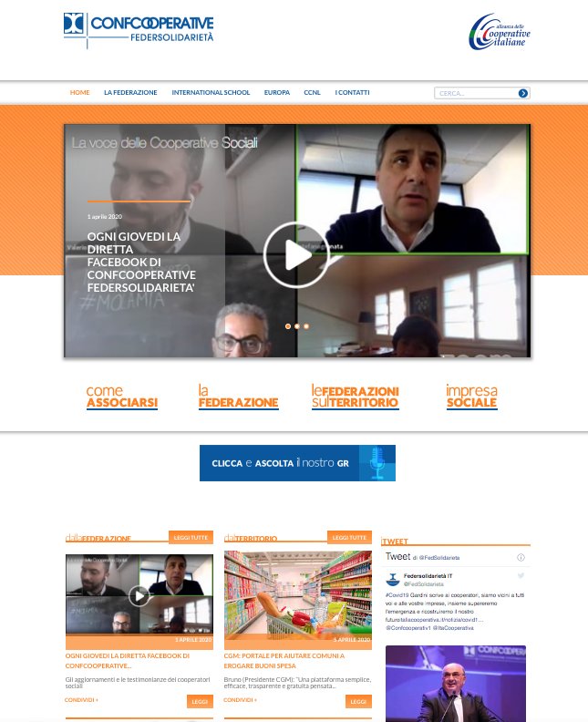 Nella homepage federsolidarieta.confcooperative.it notizie, aggiornamenti, GR <a href="/Confcooperativ1/">Confcooperative</a>, video