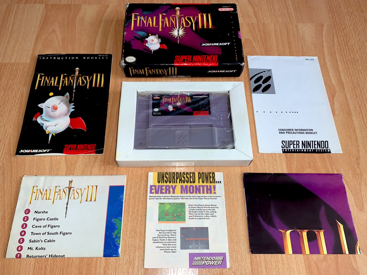 Final Fantasy III (SNES, 1994) La version "NTSC-U" de FFVI n’a pas le même numéro qu’au Japon, vu qu’il s’agit du 3ème épisode de la série sorti en Amérique du Nord.Cette édition s’accompagne d’un poster et d’une carte du monde, mais aussi d’un guide officiel très complet !