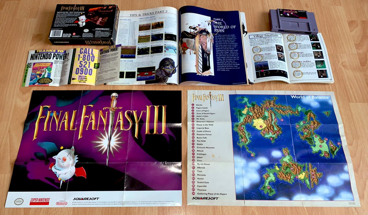 Final Fantasy III (SNES, 1994) La version "NTSC-U" de FFVI n’a pas le même numéro qu’au Japon, vu qu’il s’agit du 3ème épisode de la série sorti en Amérique du Nord.Cette édition s’accompagne d’un poster et d’une carte du monde, mais aussi d’un guide officiel très complet !