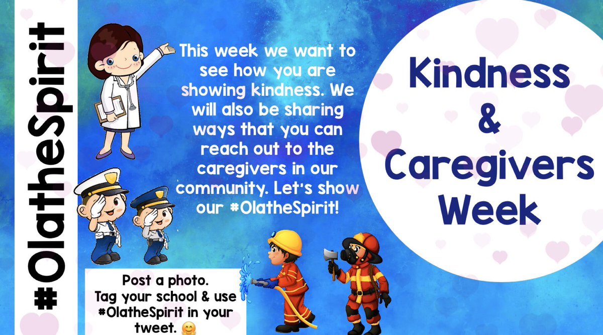 Millbrooke Elementary School (@millbrookenews) on Twitter photo Hey Mountain Lions! This week is #OlatheSpirit Kindness and Caregivers Week! Let's show <a href="/OlathePolice/">Olathe Police</a>, <a href="/OlatheFire/">Olathe Fire Dept.</a>, and all of our medical first responders how much we appreciate them! Hey Mountain Lions! This week is #OlatheSpirit Kindness and Caregivers Week! Let's show <a href="/OlathePolice/">Olathe Police</a>, <a href="/OlatheFire/">Olathe Fire Dept.</a>, and all of our medical first responders how much we appreciate them!