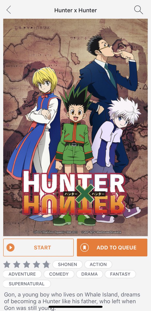 2. HUNTER X HUNTER- this is my fav anime, so i really do recommend it. (148 episodes)