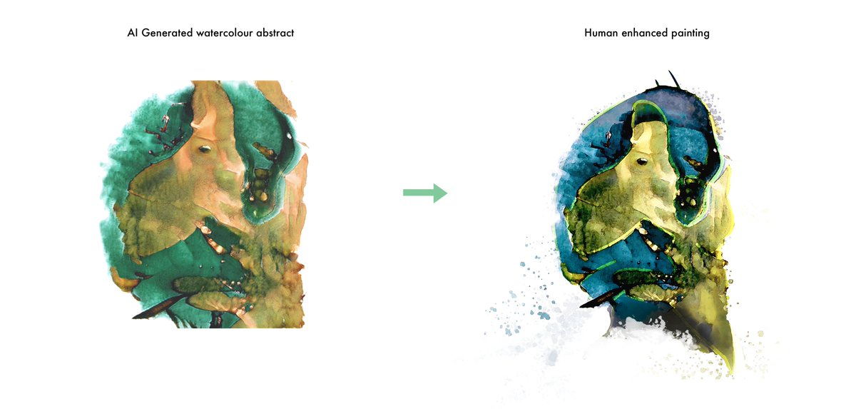 Up next I used one of the watercolour abstracts as a seed to redraw it with my own human imagination. No drastic changes though. Follow the full project here: https://nurecas.com/watecolor-imaginarium #ai  #aiart  #ArtificialIntelligence  #MachineLearning  @runwayml