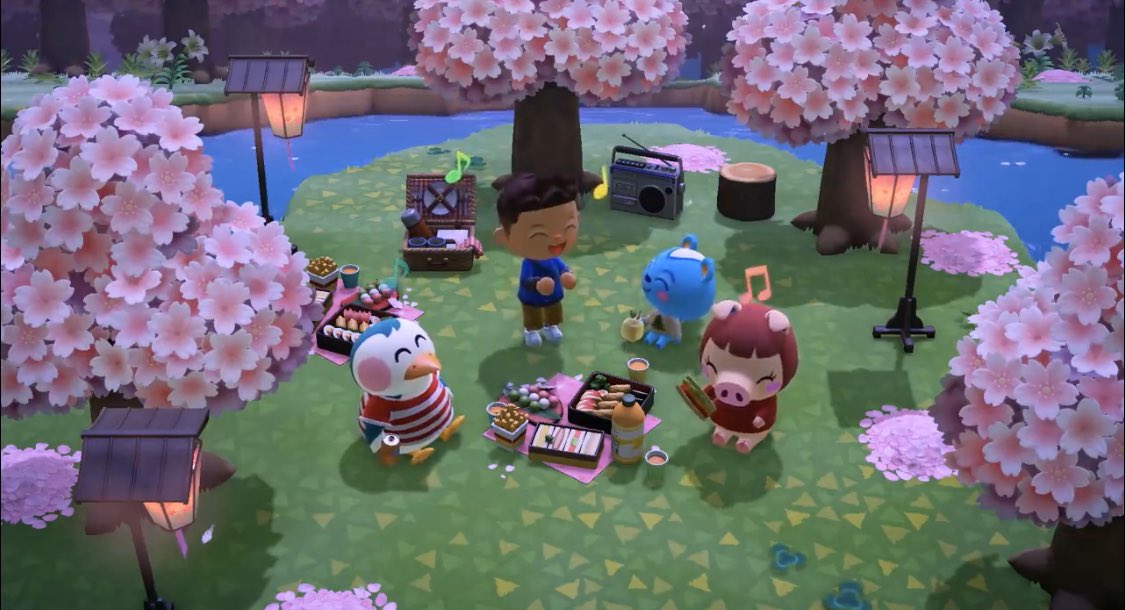 さなさんはtwitterを使っています Nintendo Cs どうやったら画像のcmのようなシチュエーションにできますか 住民のみんなでこのようにお花見したいのですが やり方が分からなくて困ってます お花見セット置いても反応してもらえないのですが それとも お花見