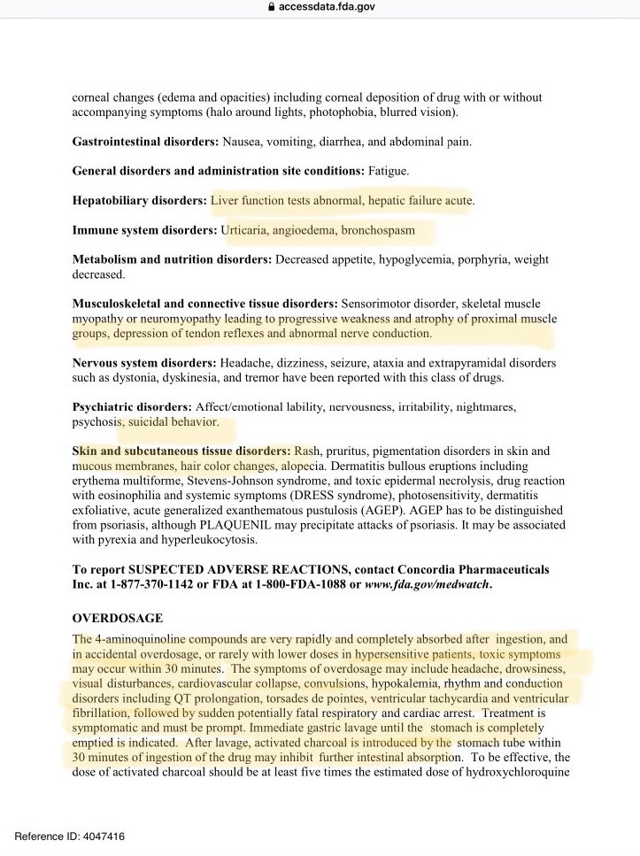 2) What are typical side effects of hydroxychloroquine sulfate listed in the FDA report? Tons. Screenshot from this safety document.  #COVID19  https://www.accessdata.fda.gov/drugsatfda_docs/label/2017/009768s037s045s047lbl.pdf