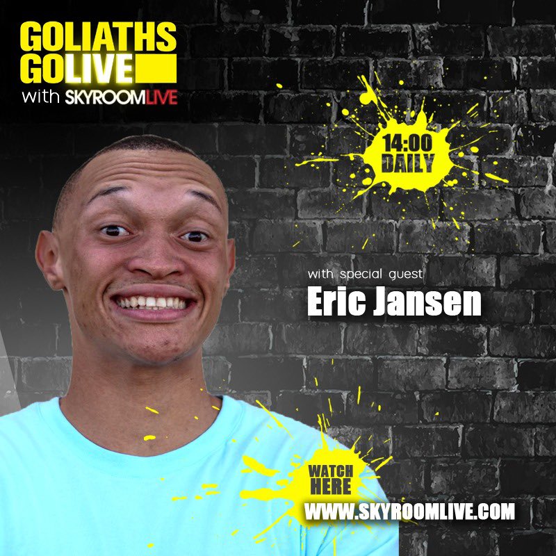 Goliath_Goliath's tweet image. Tjo Tjo Tjo! What is Monday even? Welcome to day 11! See you live at 2pm with amazing guests @basket_mouth and @EricJGJansen #Goliathsgolive #skyroomlive #alonetogether #theshowmustgoon 
@skyroomlive