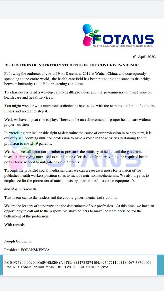 'Those who come after us will say we did our part. We played well and overcame the test.'

Our position as the future health professionals. 

#employnutritionists #NutritionIsMedicine  @MOH_Kenya @KNDIKenya @KenyaGovernors @kmpdu @gaithumakimumu @DrMercyKorir @PSCKenya