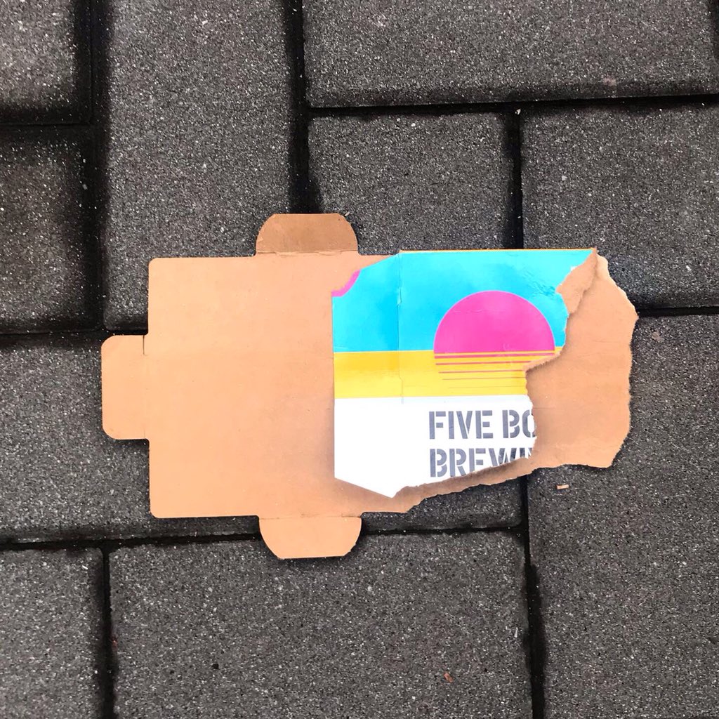 Five Boroughs Brewing from the series ‘far from home’ hand-embroidery on printed cotton drill 2020 based on trash found in Brooklyn NYC 2019