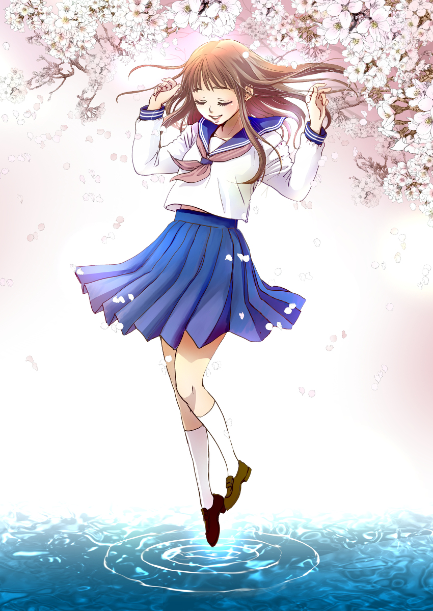 ご入学おめでとうございます 女の子 セーラー服 桜 入学式 まんだ 林檎 のイラスト