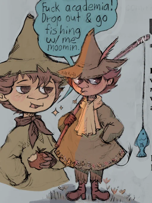 doodled the little snufkin on my shoulder who keeps telling me to quit college while I do my homework 