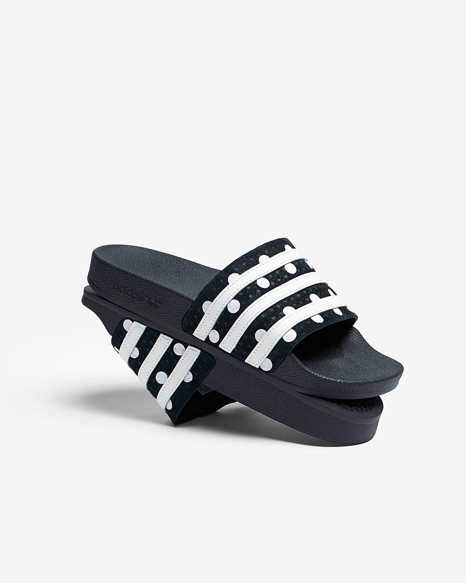 adidas originals adilette sliders in black with polka dots