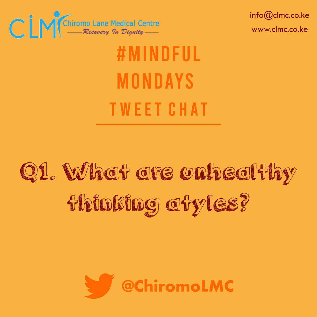 ChiromoHospGrp's tweet photo. #MindfulMondays Q1. What are unhealthy thinking styles?

#CLMCAwareness #MondayMotivation #COVID19 https://t.co/5QSysHEOwv