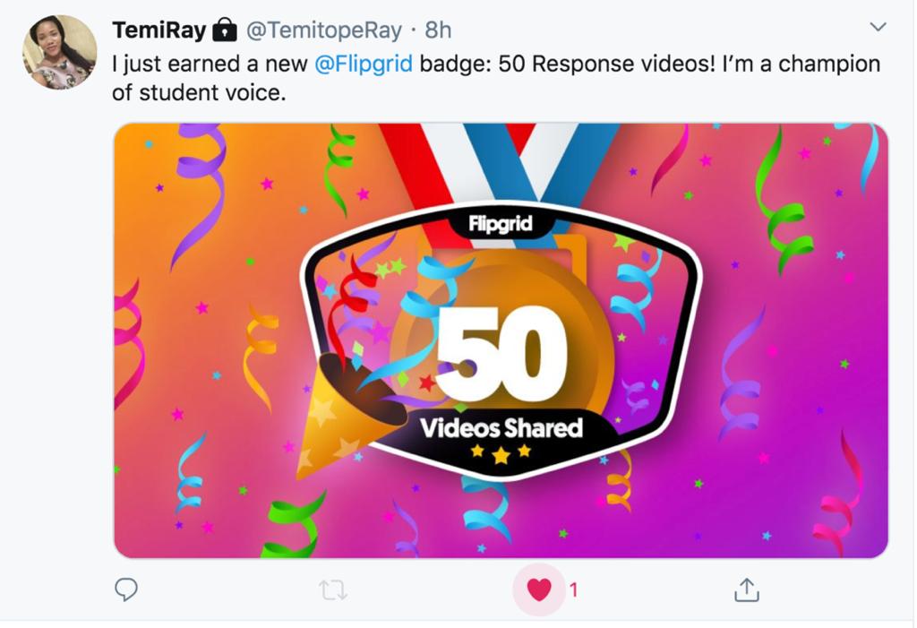 ARIS_Ghana's tweet photo. Congratulations to our fantastic #facilitator, Mme Temi, for earning a new @Flipgrid badge!
Flipgrid is a great tool for video discussions, and empowers each student #voice through sharing of short, creative and fun videos
#Inspire #Empower #Transform #ibworldschool #ARISVirtual https://t.co/Q4QCmauPkj