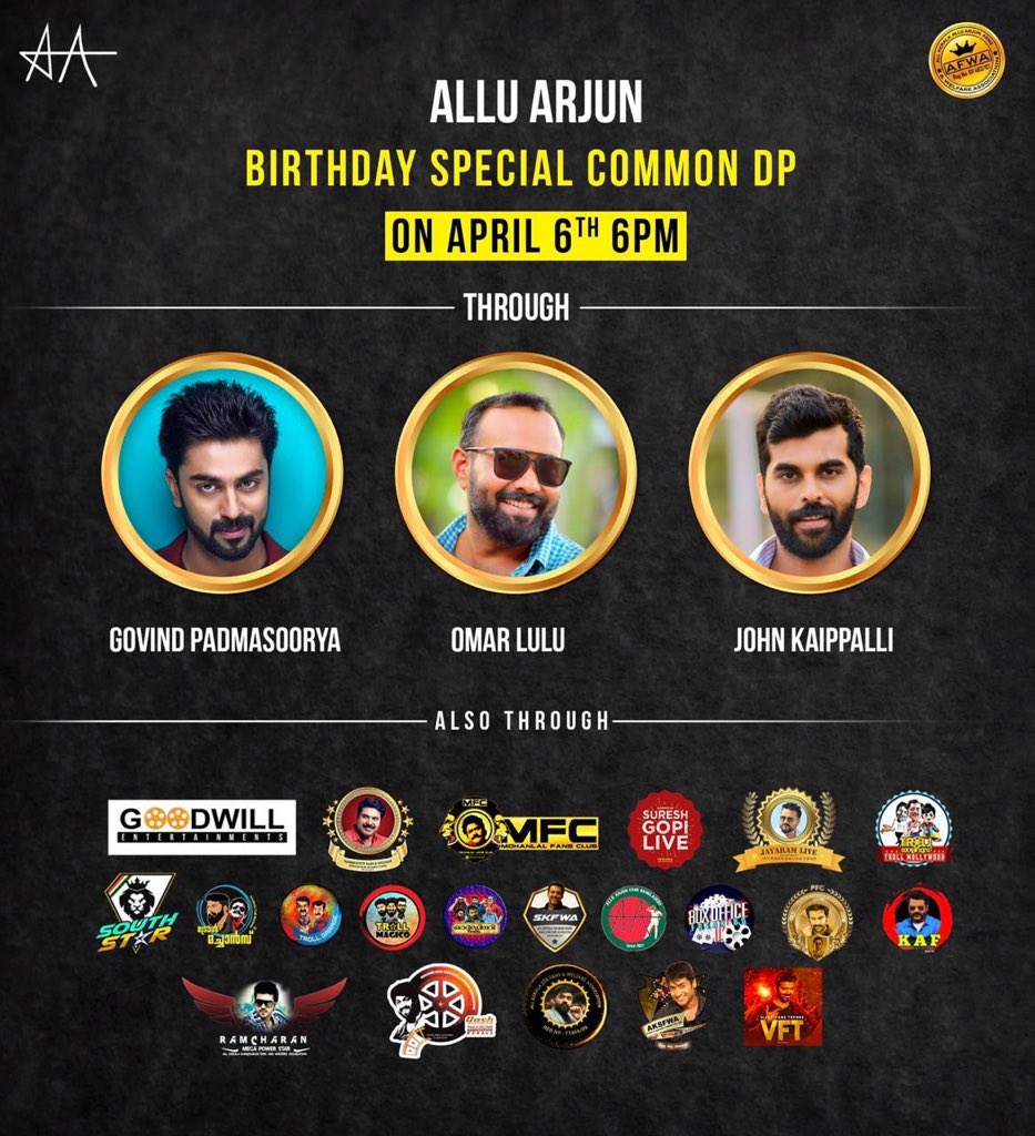 AKYFOfficial's tweet photo. #AlluArjun Birthday Special CDP releasing on 6th April, 6 PM through @AKYFOfficial !!

#AlluArjunBirthdayTrendTMRW 

Stylish Star @alluarjun BirthdayCDP Out Today 6pm. Trend begins  Tomorrow at 5 PM (24 Hrs Trend)

#AlluArjunBirthdayTrendOnApril7th
#AlluArjunBirthdayCDP https://t.co/gAYkkX9ebg