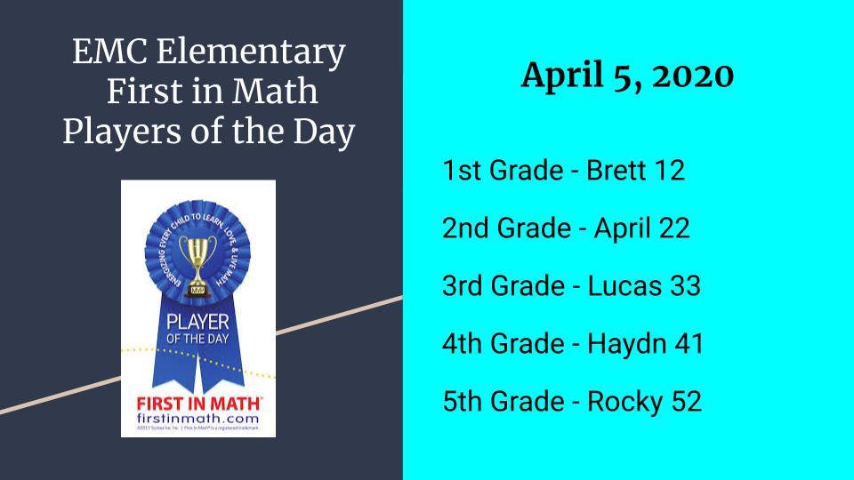 Congratulations <a href="/SASD_EMC/">E.M.C. Elementary</a> <a href="/FirstInMath/">First In Math</a> Players of the Day!! <a href="/RobertSun24/">Robert Sun</a> <a href="/ajohnson1108/">Amanda Johnson</a>