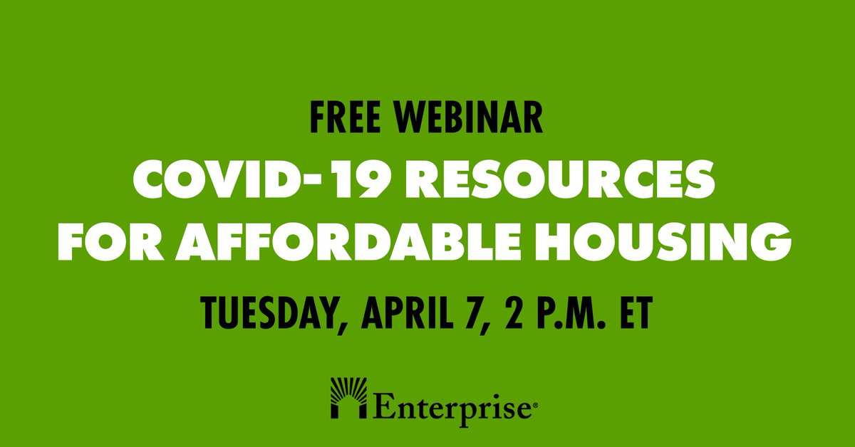 EnterpriseNow's tweet image. WEBINAR: Tuesday, 4/7, join our @E_HousingPolicy team for an overview of the #CARESAct + a moderated discussion on @HUDgov's implementation of its CARES Act funding with Asst. Sec. for Public &amp;amp; Indian Housing @HunterKurtz78. Sign up –&amp;gt; bit.ly/COVIDHousingWe… #affordablehousing