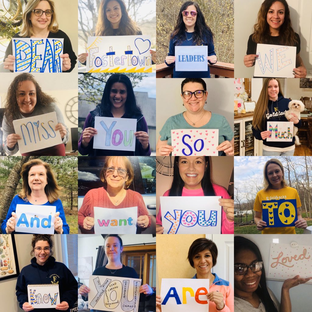 Our first collage for this week... Monday’s message for our little leaders “We miss you and you are loved...” missing all of our little leaders so much! #FostertownStrong #NewburghStrong #LovemyFosFamily