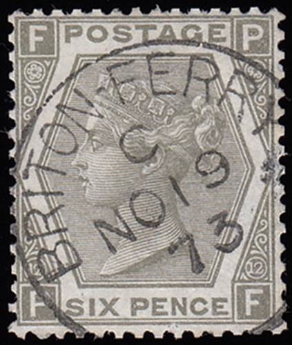 AndrewGLajer's tweet photo. SG125 1873 6d. Grey, plate 12, PF. Superb used, neat Briton-Ferry cds for NO.19.73. A choice stamp! #qv #philately #surfaceprinted https://t.co/ezR163YLis https://t.co/uPdzcbwb6h