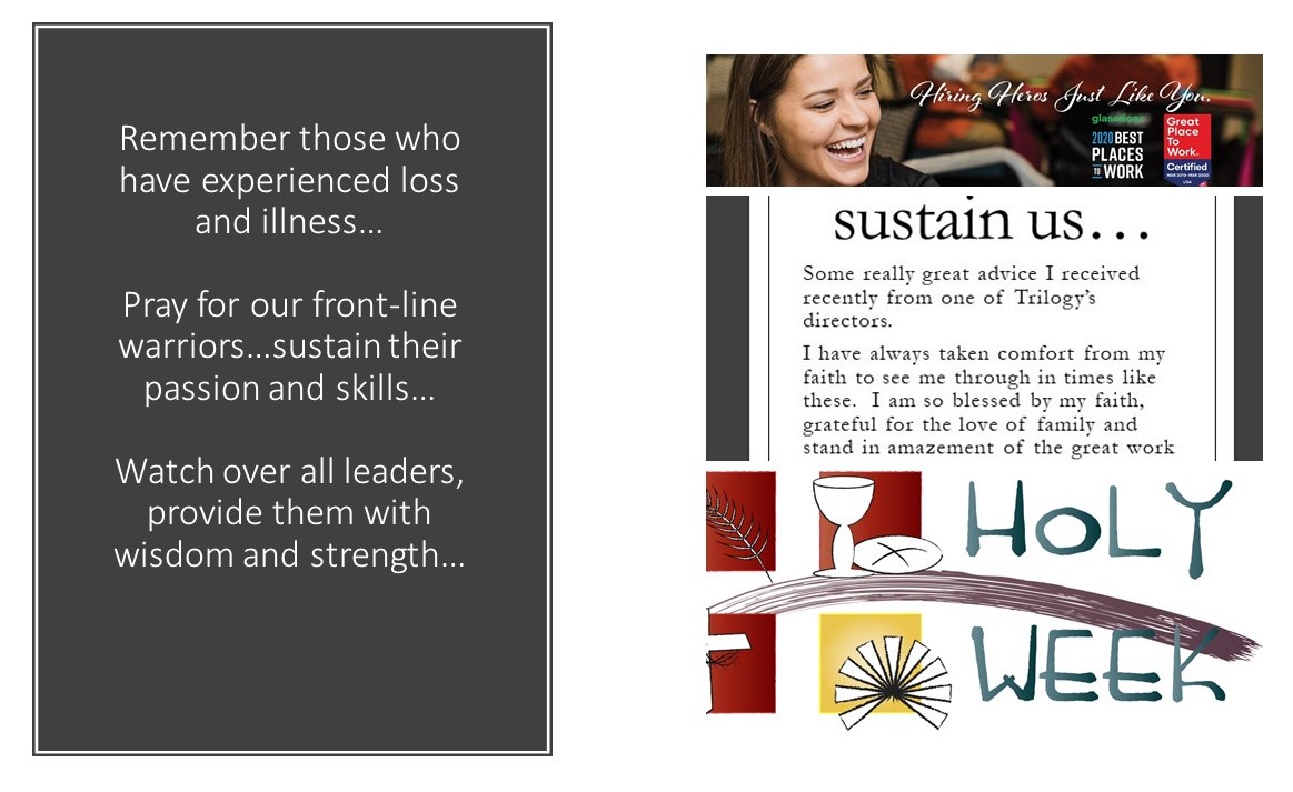 The battle continues this week, but you can feel the momentum swinging our way with execution on mitigation strategies. Know there are still difficult times ahead, stay the course...this too shall pass! 

#OneDayAtATimeOneDayCloser