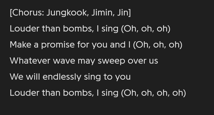 L'essence de cette chanson se traduit par le refrain qui revient par trois fois, dans lequel le verbe et le message changent à chaque fois et évoluent en une gradation : « Louder than Bombs I break → I say → I sing » :