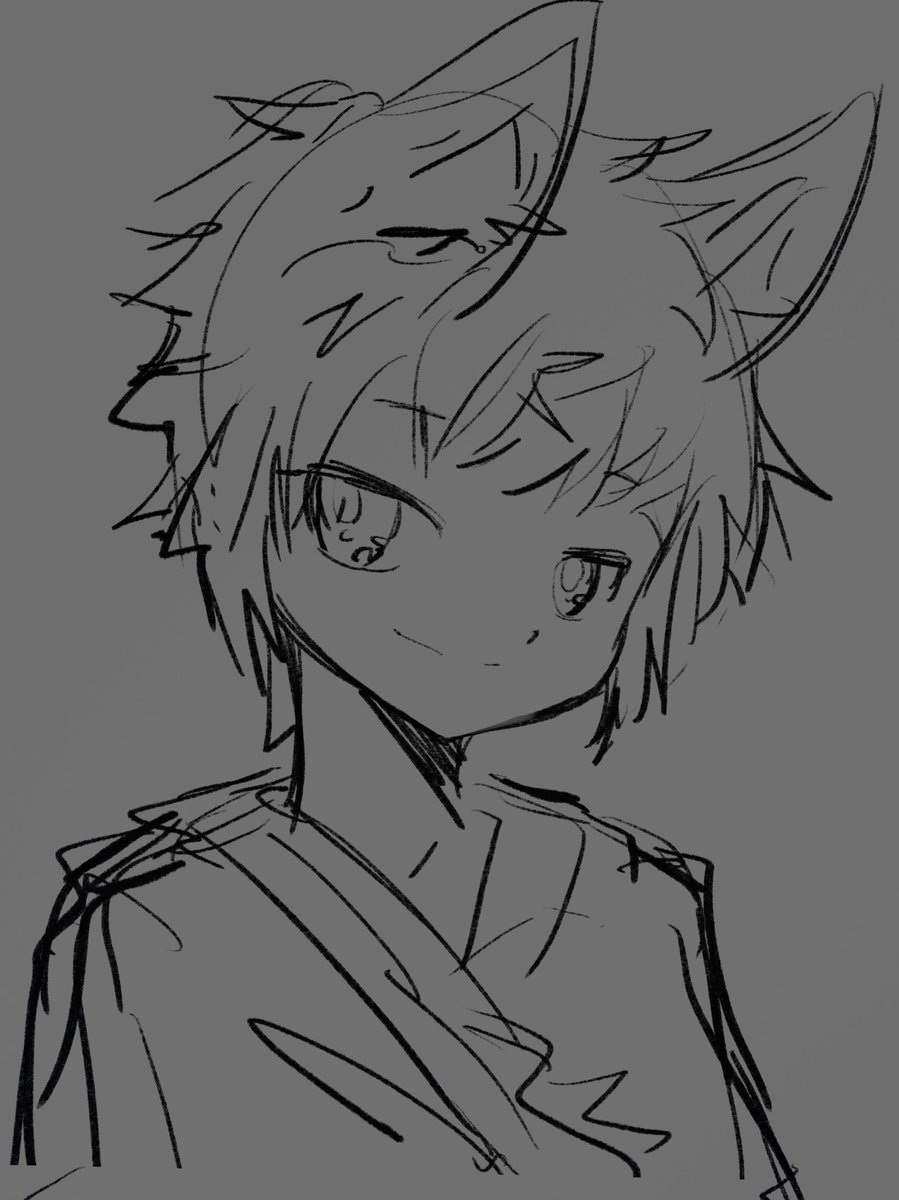 greyscale 1boy monochrome solo animal ears male focus sketch  illustration images