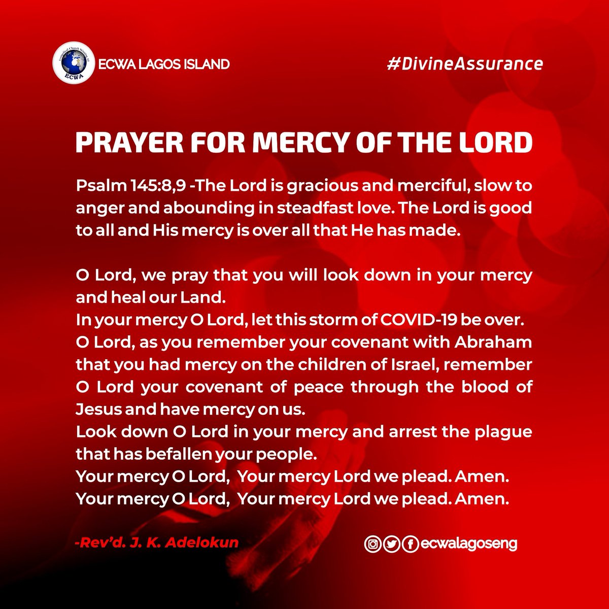 ecwalagoseng's tweet photo. We pray that God will heal our Land.
#ecwa #ecwalagos #ecwatv #DivineAssurance #PassionWeek #Prayer https://t.co/zKG9DgXy5S