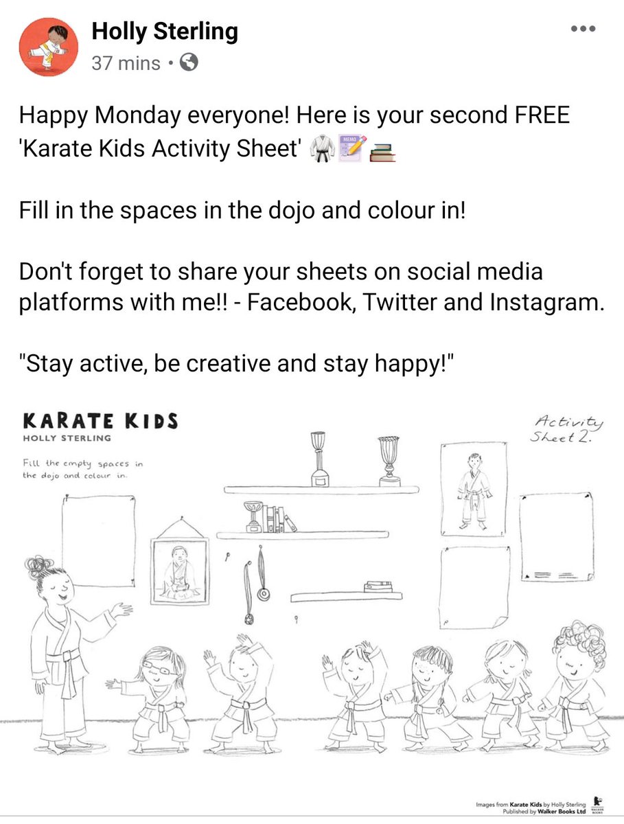 Just uploaded the second #KarateKids Activity Sheet available to download for FREE. Stay home, be active and be creative! m.facebook.com/hollysterling8… #activitysheet #stayhome #brightmoments @BIGPictureBooks <a href="/UniOfSunComms/">Uni Of Sun Comms</a> @BrightAgencyUK <a href="/TheKUGB/">KUGB</a> <a href="/worldkarate_wkf/">World Karate Federation 🥋</a>