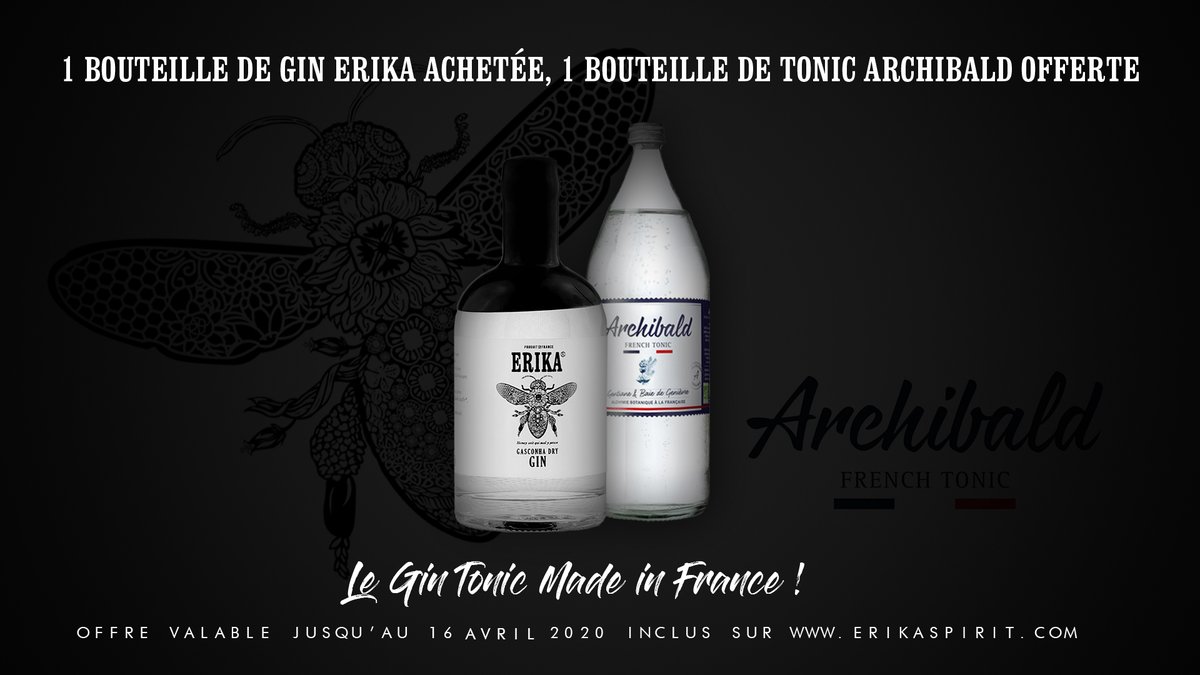 SpiritErika's tweet photo. 🐝Offre exceptionnelle ! Une bouteille de #Gin #Erika achetée / 1 bouteille de #Tonic #Archibald Offerte ! Découvrez le #Gintonic #MadeInFrance 🇫🇷🍸 ! Rendez-vous sur Flèche vers la droite https://t.co/stqml3egrH https://t.co/sD1nXLZapP