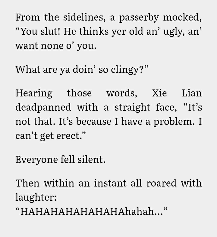 Hdjdkf this where all the jokes abt xie lian can't get erection comes from? I can't breathe 