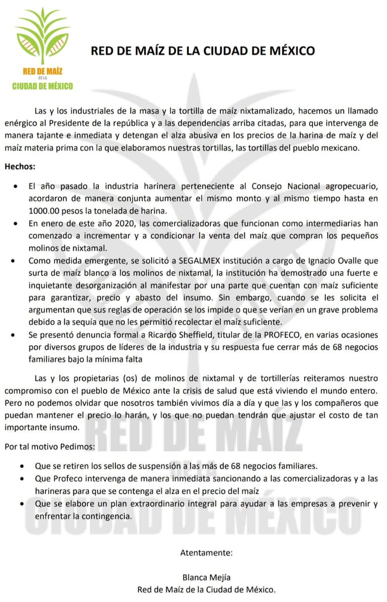 MaizRed's tweet photo. #ProfecoMiente inconcebible que la  @Profeco busque legitimidad clausurando tortillerías dañando a microempresarios, cuando problema es el aumento descontrolado por parte de las comercializadoras. @brozoxmiswebs @lopezdoriga @Reforma @CiroGomezL @lajornadaonline @CarlosLoret https://t.co/KsghTx5yLQ