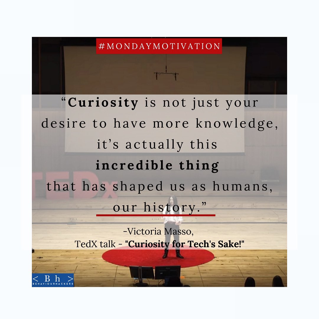 BehaviourHacker's tweet image. BH’s founder, Victoria Masso’s #tedx talk is here! “Rethinking the art of asking questions. We hope this inspires you and leave you asking questions!”
youtube.com/watch?v=85SJY1…
What TedX talk inspired YOU? 
#tedxtalks #tedxspeaker #inspiration 
#dailymotivation #mondaymotivation