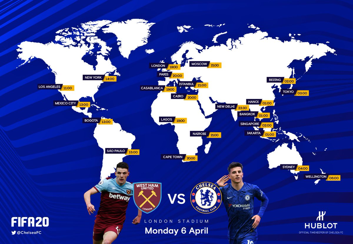 ChelseaFC's tweet photo. Watching the game on YouTube later and supporting @MasonMount_10 as he takes on West Ham's Declan Rice at FIFA20?

Let us know where in the world you will be! 🗺👇 #WHUCHE https://t.co/xprk7NXeBJ