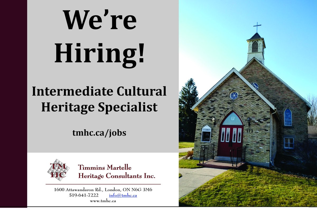 digTMHC's tweet photo. We're hiring an Intermediate Cultural Heritage Specialist! Visit https://t.co/k30HJSGO74 for more information, &amp; please share widely! 
#canarch #culturalheritage #heritage #historical https://t.co/RhnqB7nzeD