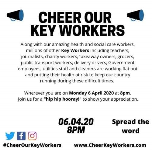 NHS workers and carers are doing amazing work but we should not forget about the other key workers who are keeping our country together. #CheerOurKeyWorkers