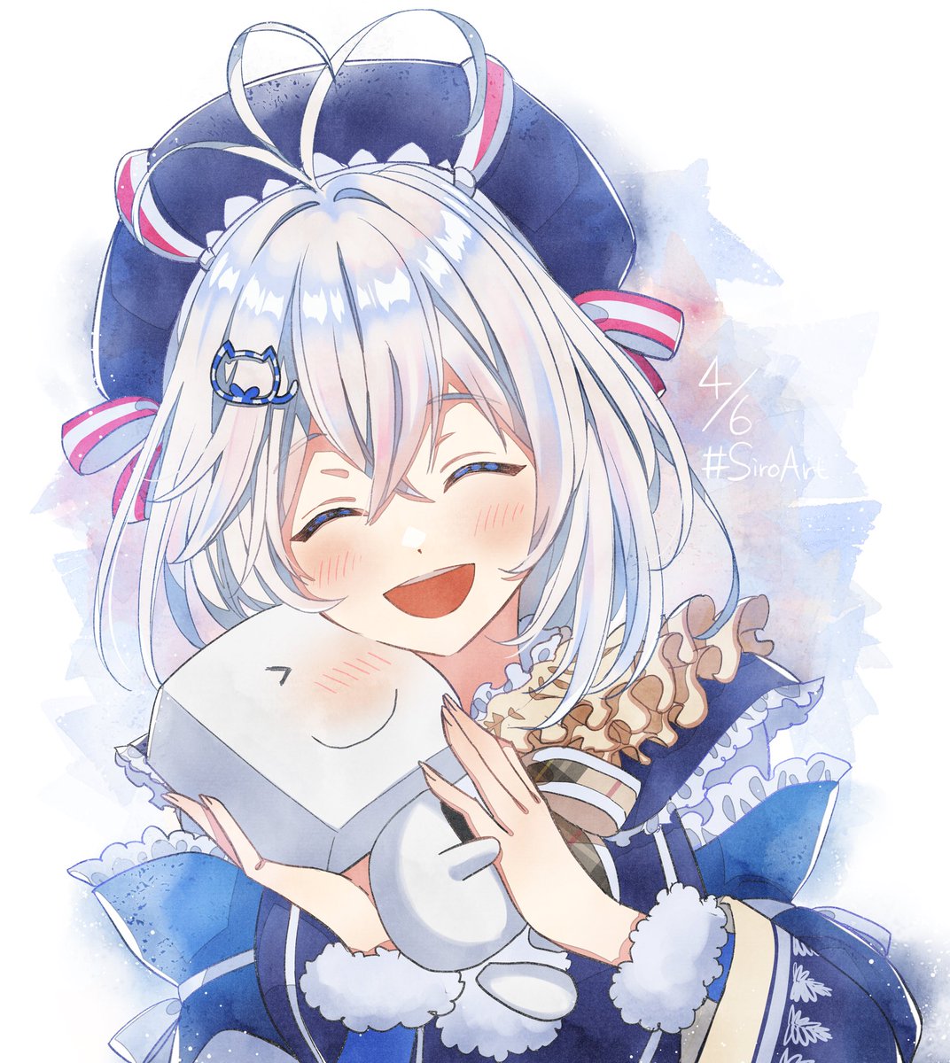 siro (dennou shoujo youtuber siro) 1girl smile closed eyes open mouth antenna hair hair ornament blush  illustration images