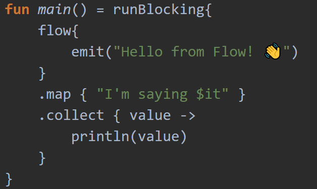  #Flotlin 2 - `map`- `map` operator can be used on the upstream flow.- It returns a downstream flow for further operations.Try it here : (Kotlin Playground) https://pl.kotl.in/-EaVmBx8L?theme=darcula #Kotlin  #KotlinFlow
