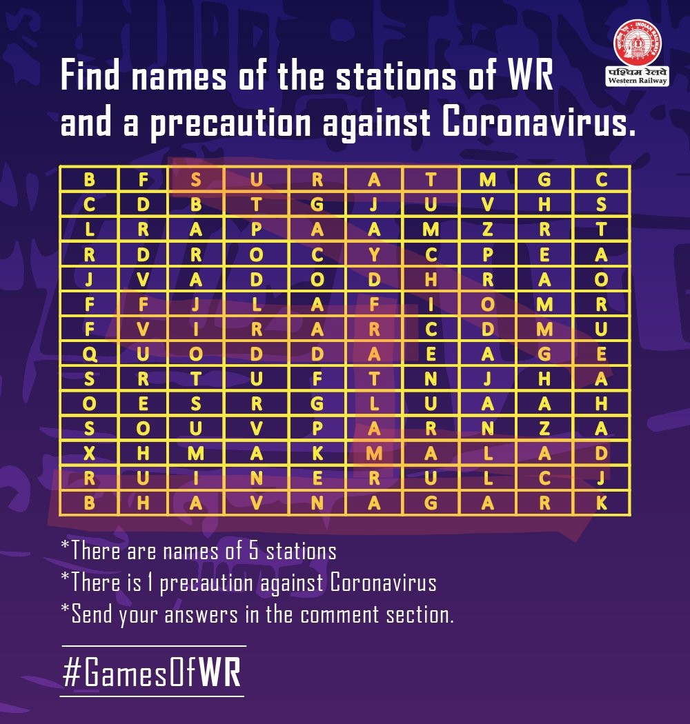 geriapranav's tweet photo. @WesternRly @RailMinIndia SURAT
VIRAR
RATLAM
MALAD
BHAVNAGAR
STAYHOME
#GamesOfWR https://t.co/y91XXuzXJq