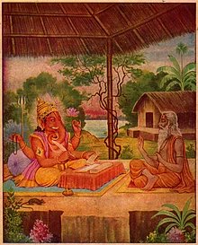 In military affairs, the spies had an important role. In the Udyog Parva of Mahabharata (33,34) it is stated that " cows see by smell, priests by knowledge, kings by spies, and other men through eyes."Image of Ganesha writing the Mahabharata.