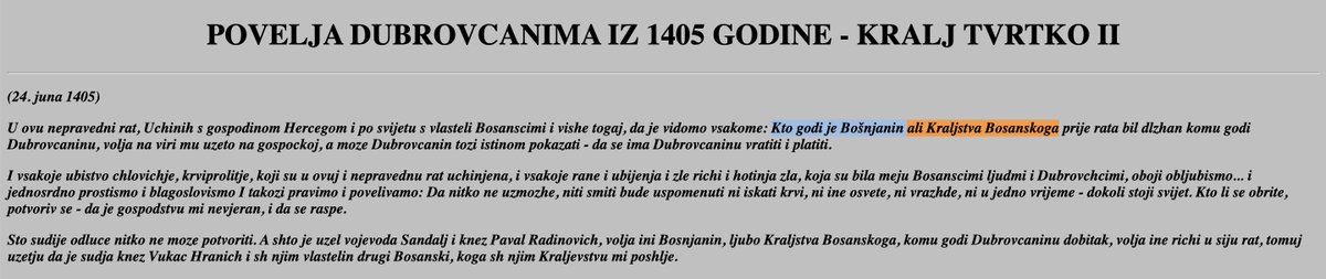 The first example is not just proving that the region of Bosnia was separated from other regions in today's BiH Project, but also the ethnicities that inhabited them. Here's the second example, a charter from his predecessor proving who were considered "Bošnjani". (27/45)