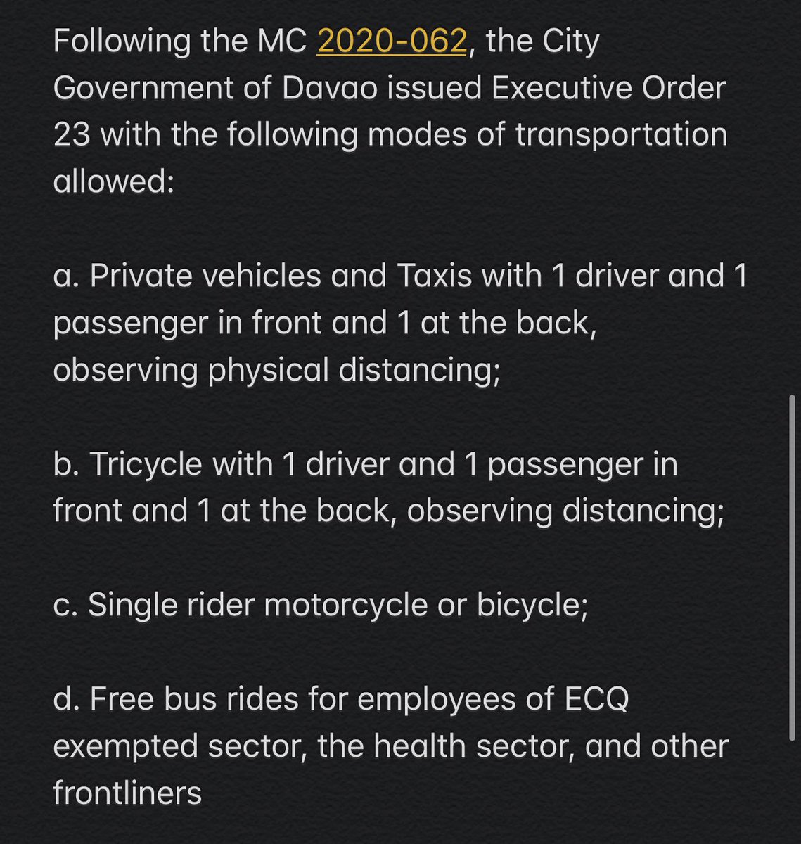 mavgonzales's tweet photo. Davao City Mayor Sara Duterte allows use of tricycles and taxis during enhanced community quarantine in the city. https://t.co/1eaAQOHivg