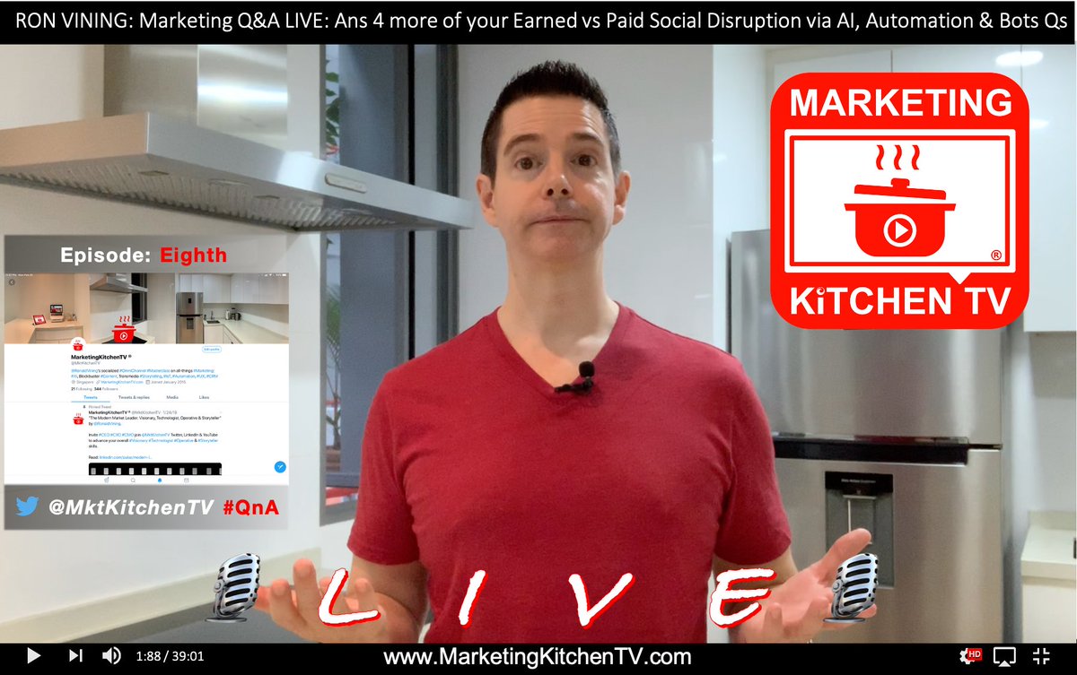 MarketingKitchenTV ® (@mktkitchentv) on Twitter photo 👨🍳 📺 Marketing #QnA LIVE!
Eighth <a href="/MktKitchenTV/">MarketingKitchenTV ®</a> episode of all-new, 2020 #Digital series... Ready for #Marketing host, <a href="/RonaldVining/">Ron Vining</a>, to Ans 4 More of your #Organic, #Earned vs. #Paid: #Social Media, use of #AI, #Automation & #Bots Qs?
WATCH: youtu.be/QJykGYmGlKU 👨🍳 📺 Marketing #QnA LIVE!
Eighth <a href="/MktKitchenTV/">MarketingKitchenTV ®</a> episode of all-new, 2020 #Digital series... Ready for #Marketing host, <a href="/RonaldVining/">Ron Vining</a>, to Ans 4 More of your #Organic, #Earned vs. #Paid: #Social Media, use of #AI, #Automation & #Bots Qs?
WATCH: youtu.be/QJykGYmGlKU
