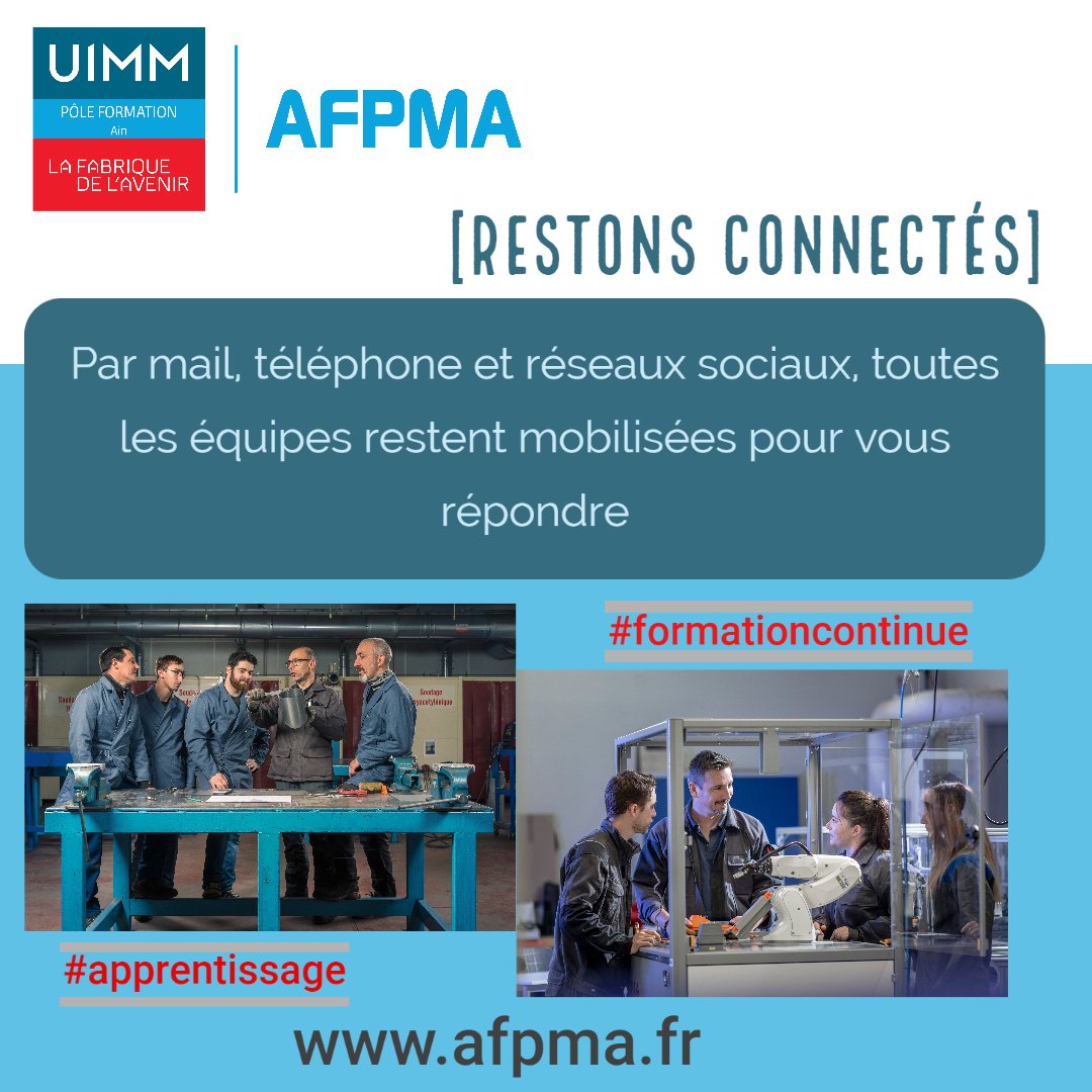 afpma01's tweet photo. Préparons l’avenir &amp; Restons connectés! 
Entreprises, Etudiant(e)s, Salarié(e)s, demandeurs d’emploi, 
Votre pôle formation reste joignable pour préparer votre avenir, pour vous accompagner dans vos besoins de formations
➕ https://t.co/mOb1bhtTBL

#Formation #Alternance https://t.co/H083pvHi1k